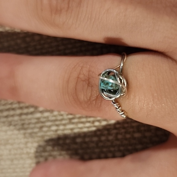 Silver Wire Wrapped Ring with turquoise. - Picture 3 of 3